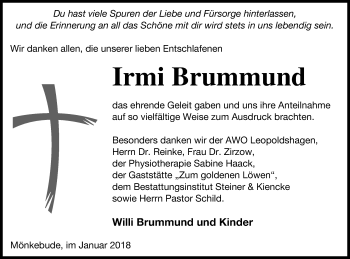 Traueranzeige von Irmi Brummund von Haff-Zeitung