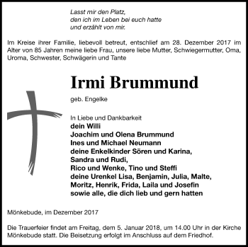 Traueranzeige von Irmi Brummund von Haff-Zeitung