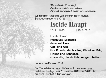 Traueranzeige von Isolde Haupt von Haff-Zeitung