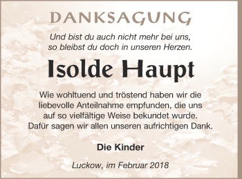 Traueranzeige von Isolde Haupt von Haff-Zeitung