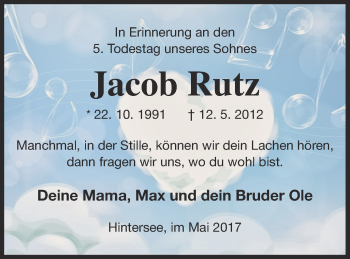 Traueranzeige von Jacob Rutz von Haff-Zeitung