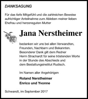 Traueranzeige von Jana Nerstheimer von Neubrandenburger Zeitung