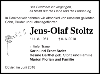 Traueranzeige von Jens-Olaf Stoltz von Vorpommern Kurier