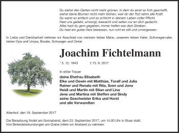 Traueranzeige von Joachim Fichtelmann von Müritz-Zeitung