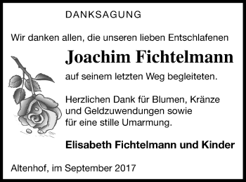 Traueranzeige von Joachim Fichtelmann von Müritz-Zeitung