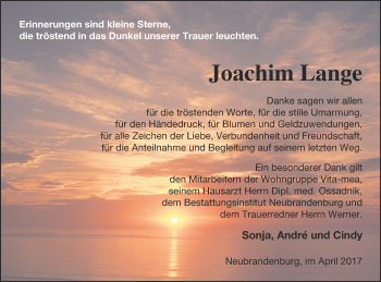 Traueranzeige von Joachim Lange von Neubrandenburger Zeitung