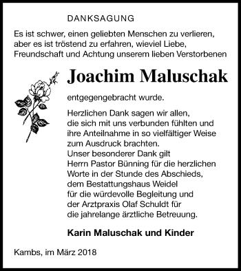 Traueranzeige von Joachim Maluschak von Müritz-Zeitung