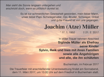 Traueranzeige von Joachim Müller von Templiner Zeitung