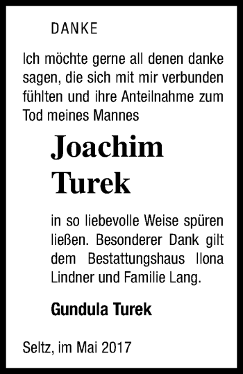 Traueranzeige von Joachim Turek von Neubrandenburger Zeitung