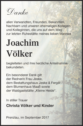Traueranzeige von Joachim Völker von Prenzlauer Zeitung