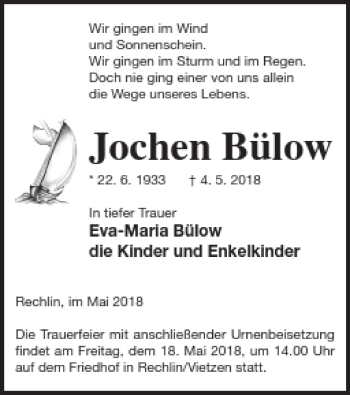 Traueranzeige von Jochen Bülow von Müritz-Zeitung