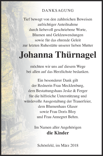 Traueranzeige von Johanna Thürnagel von Prenzlauer Zeitung