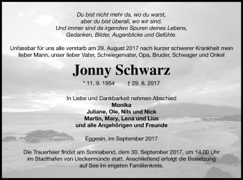 Traueranzeige von Jonny Schwarz von Haff-Zeitung