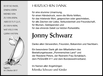 Traueranzeige von Jonny Schwarz von Haff-Zeitung