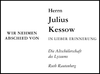 Traueranzeige von Julius Kessow von Neubrandenburger Zeitung