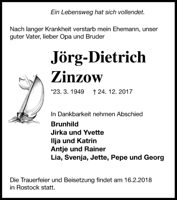 Traueranzeige von Jörg-Dietrich Zinzow von Neubrandenburger Zeitung