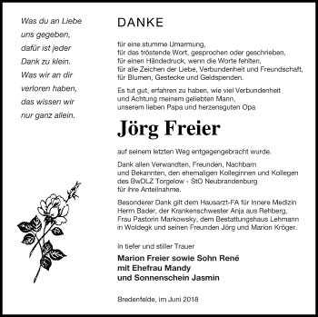 Traueranzeige von Jörg Freier von Neubrandenburger Zeitung