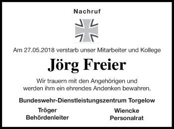 Traueranzeige von Jörg Freier von Strelitzer Zeitung