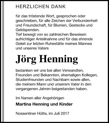 Traueranzeige von Jörg Henning von Müritz-Zeitung