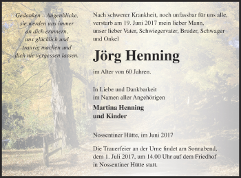 Traueranzeige von Jörg Henning von Müritz-Zeitung