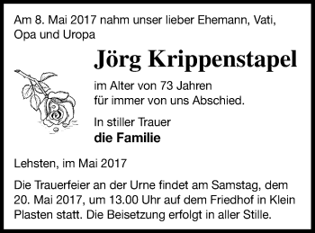 Traueranzeige von Jörg Krippenstapel von Müritz-Zeitung