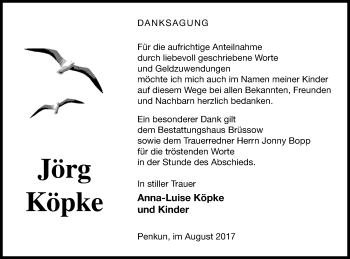 Traueranzeige von Jörg Köpke von Pasewalker Zeitung