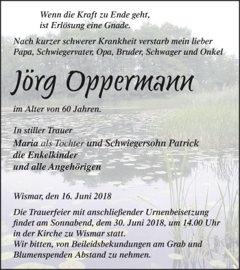 Traueranzeige von Jörg Oppermann von Pasewalker Zeitung