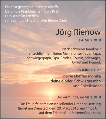 Traueranzeige von Jörg Rienow von Haff-Zeitung