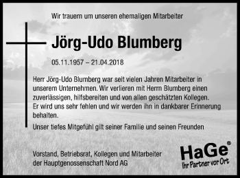 Traueranzeige von Jörg-Udo Blumberg von Neubrandenburger Zeitung