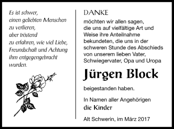 Traueranzeige von Jürgen Block von Müritz-Zeitung