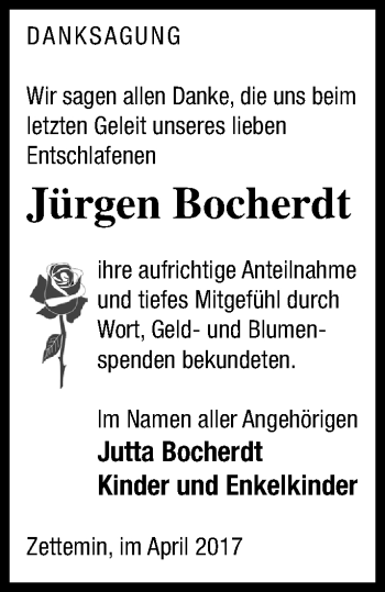 Traueranzeige von Jürgen Bocherdt von Mecklenburger Schweiz