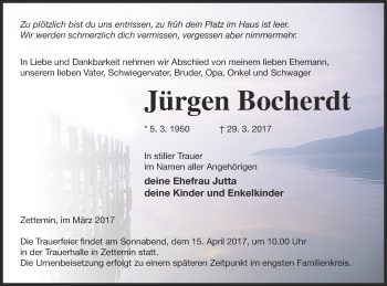 Traueranzeige von Jürgen Bocherdt von Mecklenburger Schweiz