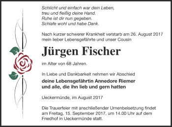 Traueranzeige von Jürgen Fischer von Haff-Zeitung