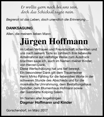 Traueranzeige von Jürgen Hoffmann von Mecklenburger Schweiz