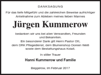 Traueranzeige von Jürgen Kummerow von Demminer Zeitung