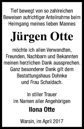 Traueranzeige von Jürgen Otte von Haff-Zeitung