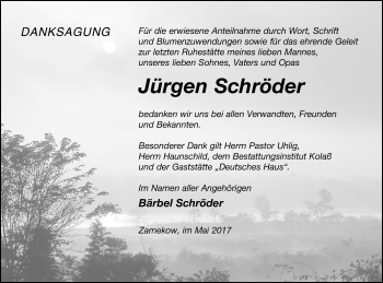 Traueranzeige von Jürgen Schröder von Mecklenburger Schweiz