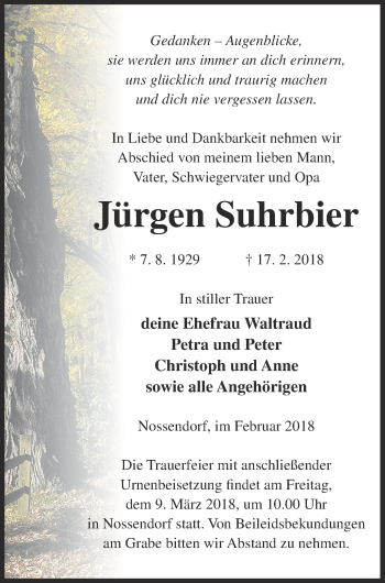 Traueranzeige von Jürgen Suhrbier von Demminer Zeitung