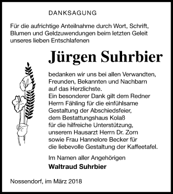 Traueranzeige von Jürgen Suhrbier von Demminer Zeitung