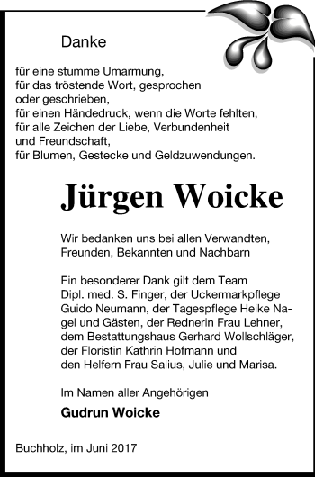 Traueranzeige von Jürgen Woicke von Prenzlauer Zeitung