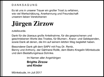 Traueranzeige von Jürgen Zirzow von Haff-Zeitung