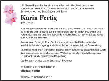 Traueranzeige von Karin Fertig von Müritz-Zeitung
