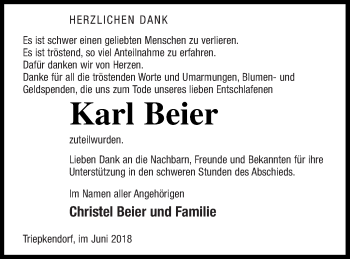 Traueranzeige von Karl Beier von Strelitzer Zeitung