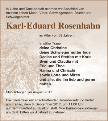 Traueranzeige von Karl-Eduard Rosenhahn von Neubrandenburger Zeitung