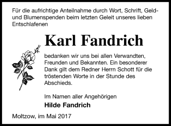 Traueranzeige von Karl Fandrich von Müritz-Zeitung