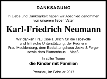 Traueranzeige von Karl-Friedrich Neumann von Prenzlauer Zeitung