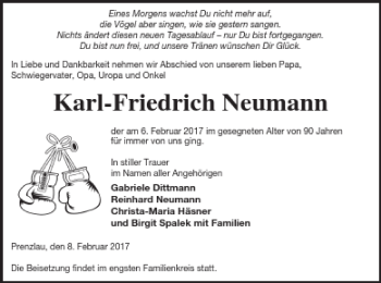 Traueranzeige von Karl-Friedrich Neumann von Prenzlauer Zeitung