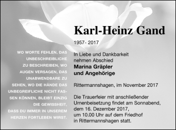 Traueranzeige von Karl-Heinz Gand von Mecklenburger Schweiz