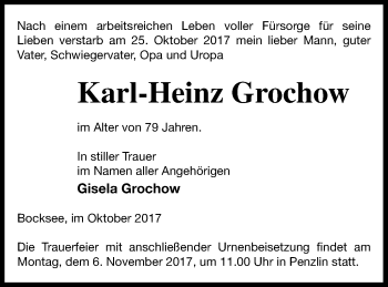 Traueranzeige von Karl-Heinz Grochow von Müritz-Zeitung