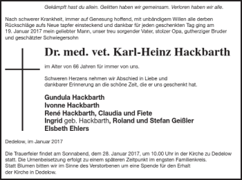 Traueranzeige von Karl-Heinz Hackbarth von Neubrandenburger Zeitung